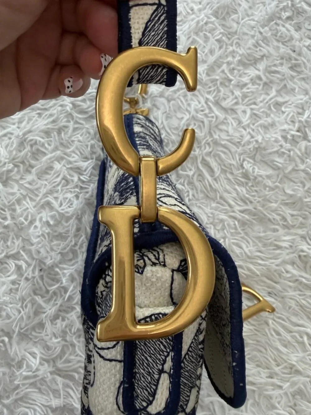 CHRISTIAN DIOR Canvas Embroidered Around the World Saddle Bag in Blue - Picture 7 of 13